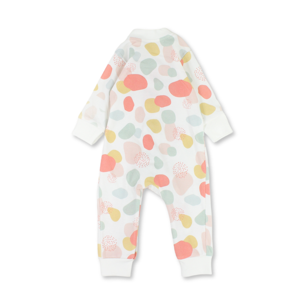 Baby Girls Cotton Footless Onesie – Off-White with Dots Print