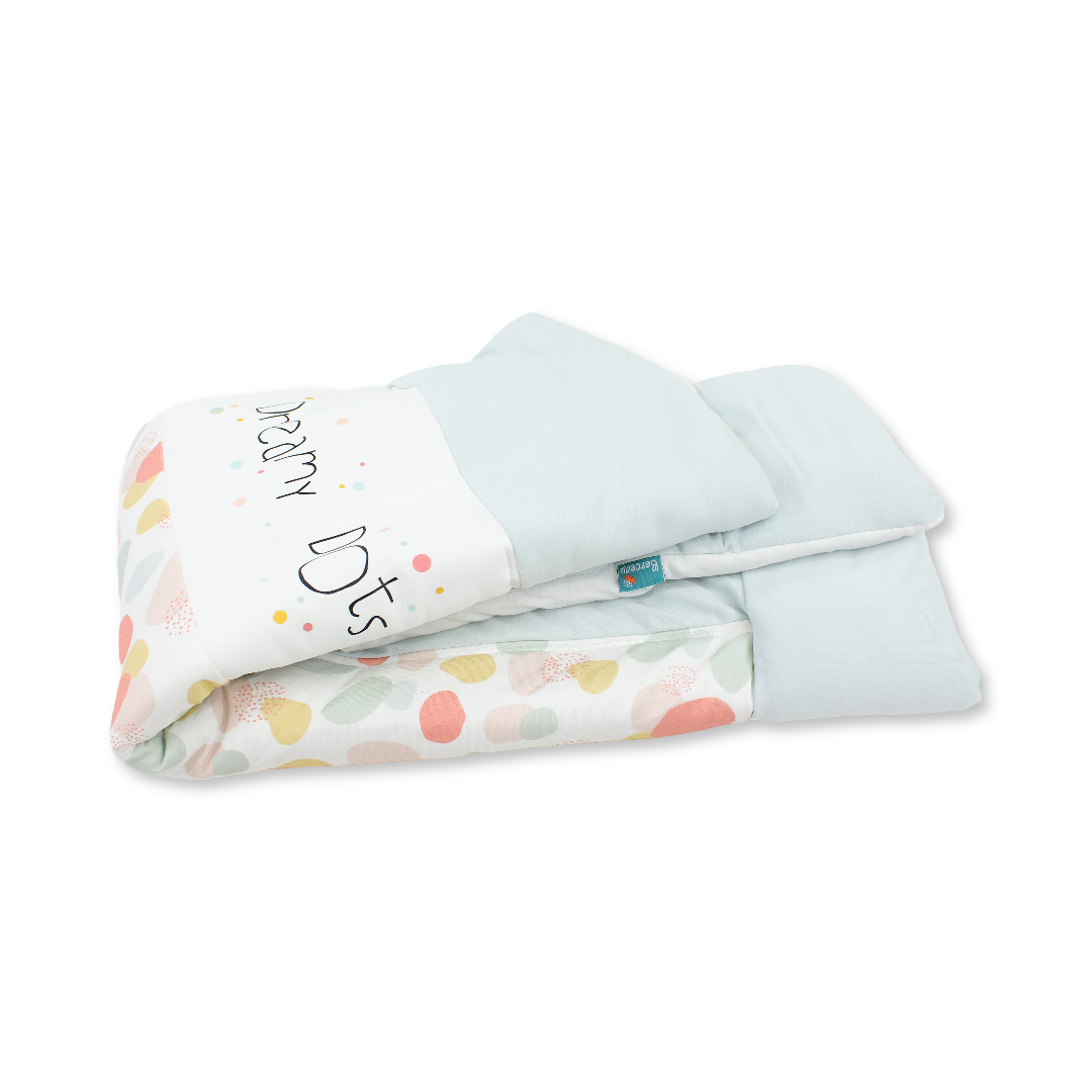 Cotton Baby Duvet – Mint & Off-White with "Dream Dots" Print