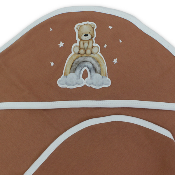 Cotton Baby Blanket – with Teddy Bear Sitting Rainbow Print