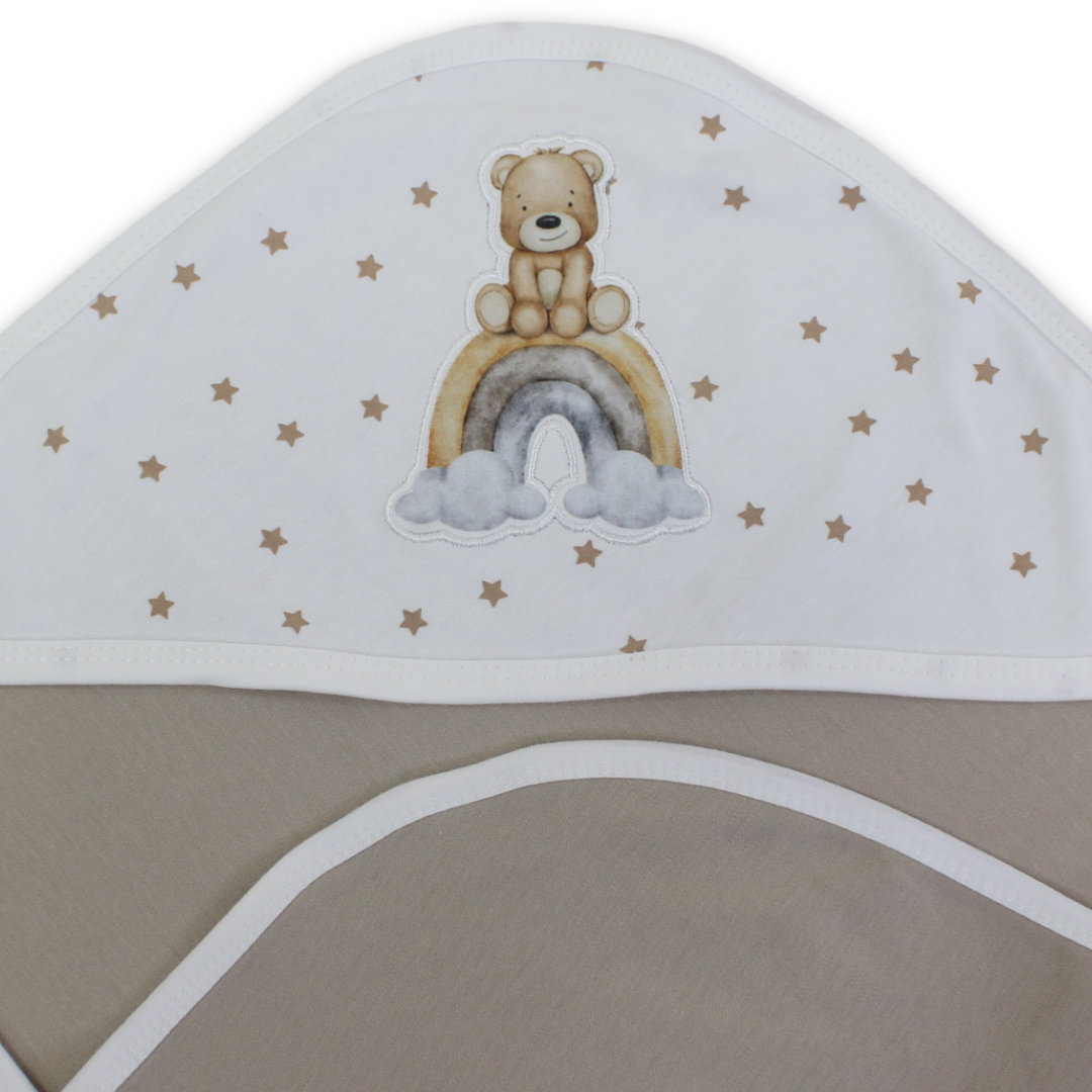 Cotton Baby Blanket – with Teddy Bear Sitting Rainbow Print