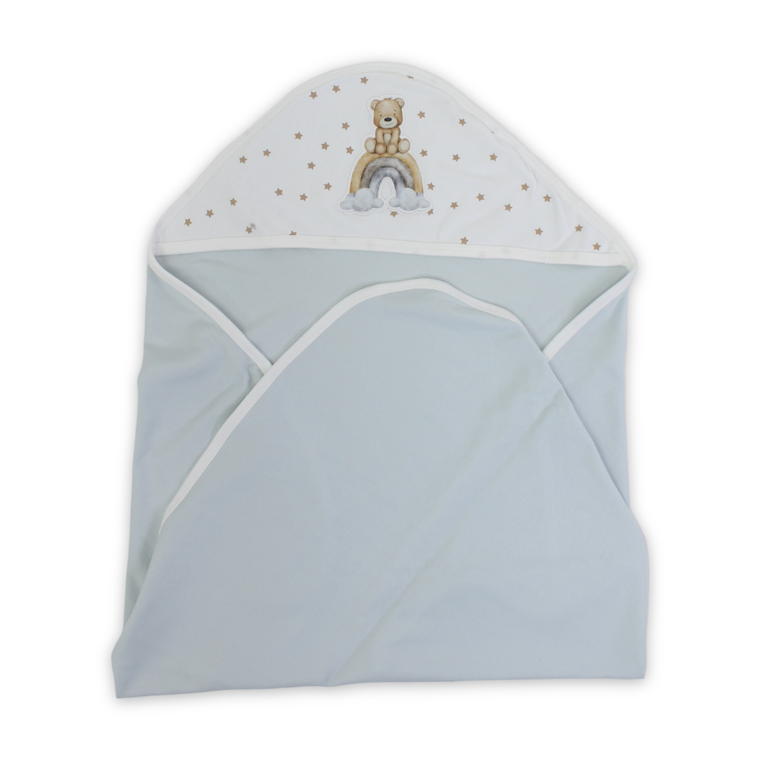 Cotton Baby Blanket – with Teddy Bear Sitting Rainbow Print