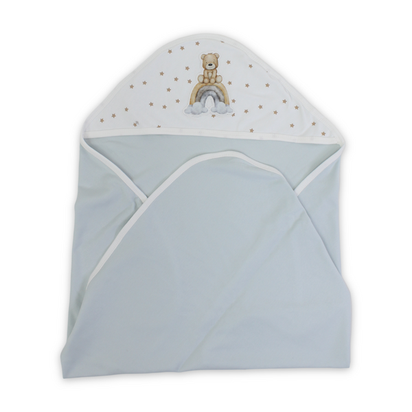 Cotton Baby Blanket – with Teddy Bear Sitting Rainbow Print