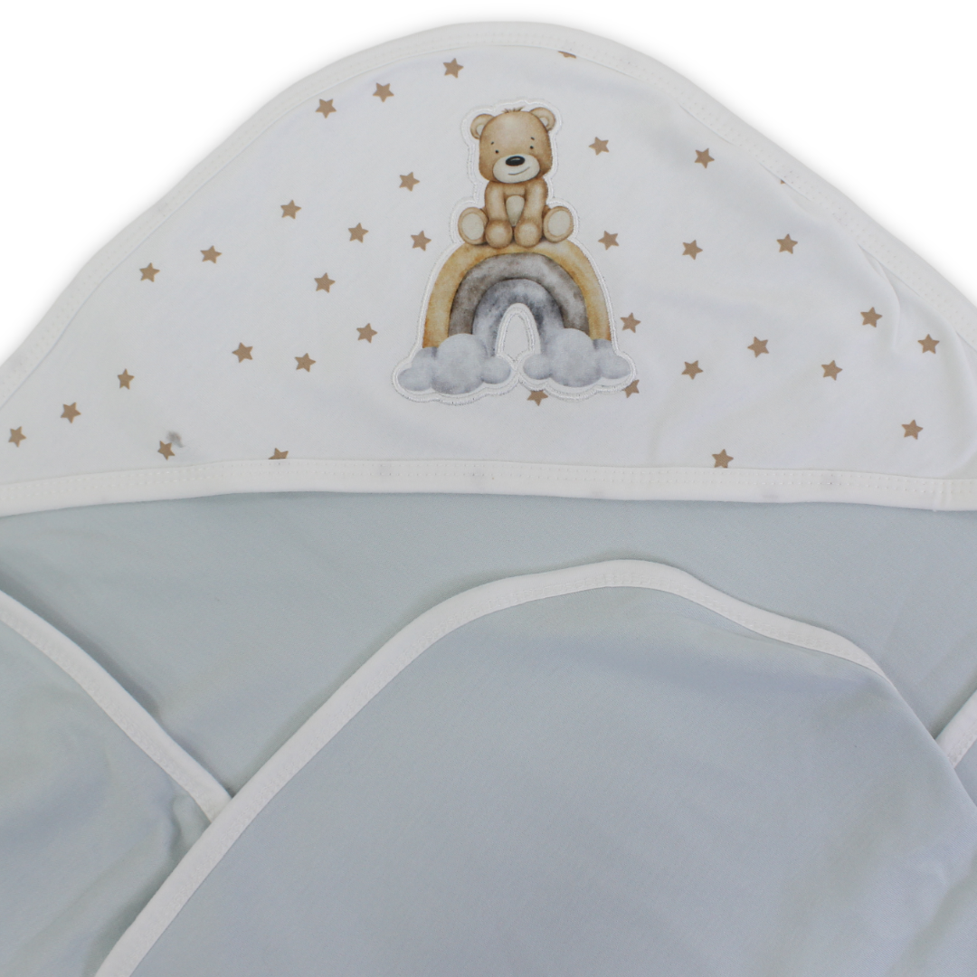 Cotton Baby Blanket – with Teddy Bear Sitting Rainbow Print