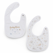 Pack of 2 – Velvet Baby Bib - Off White with Baby Bear Design