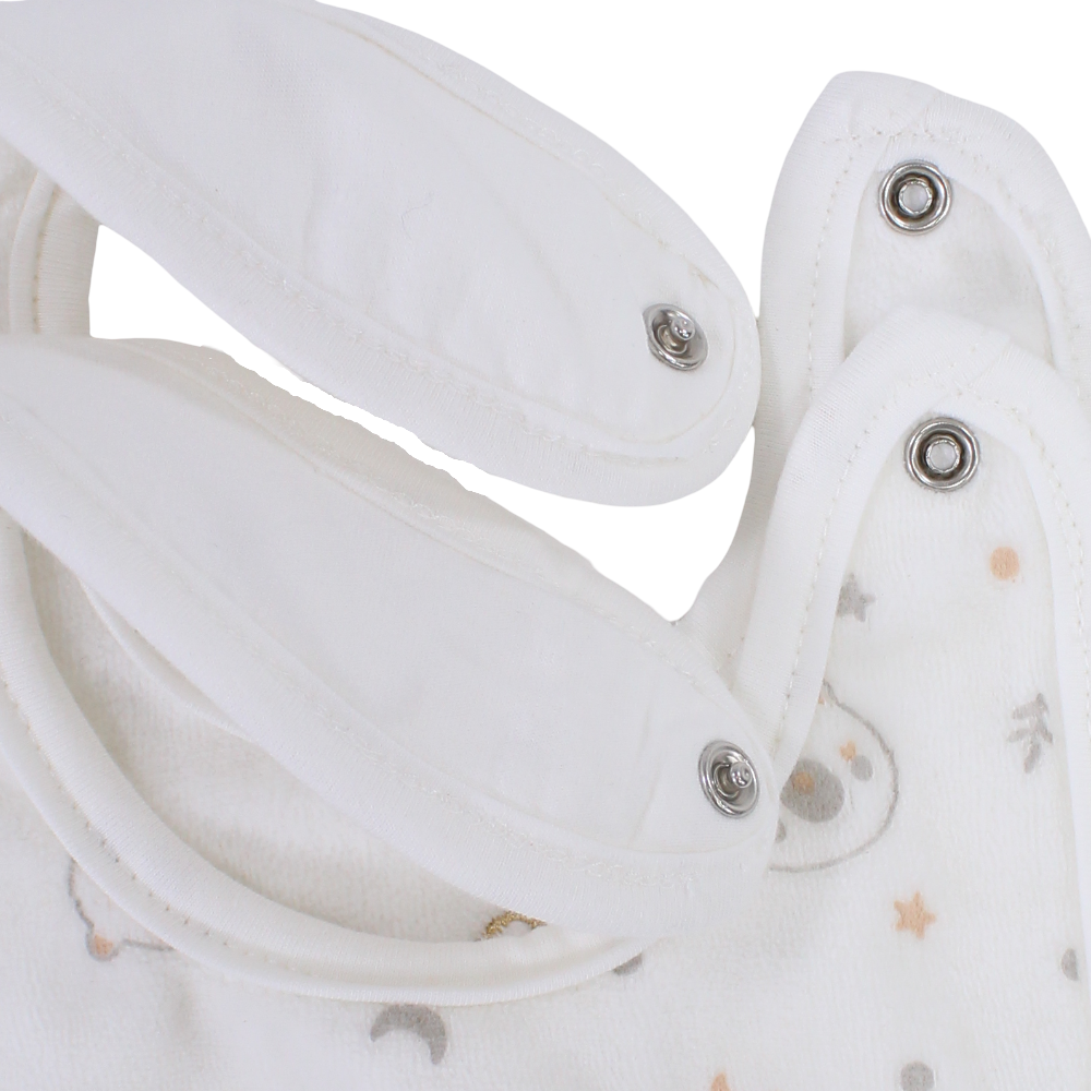 Pack of 2 – Velvet Baby Bib - Off White with Baby Bear Design