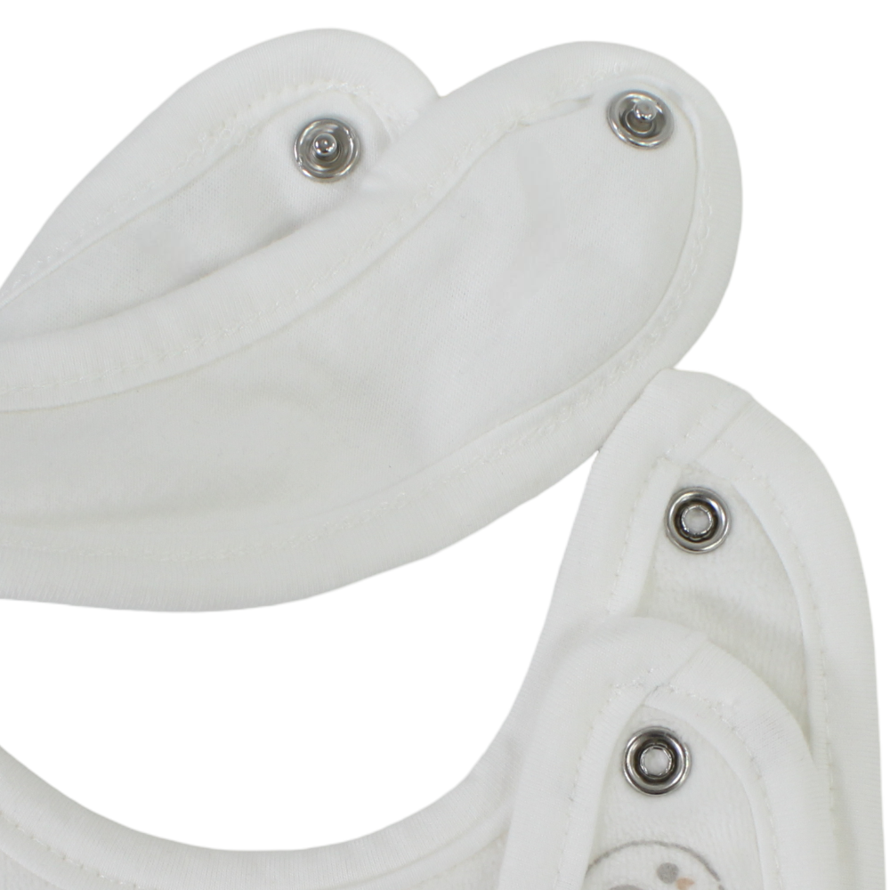 Pack of 2 – Velvet Baby Bib - Off White with Baby Bear Design