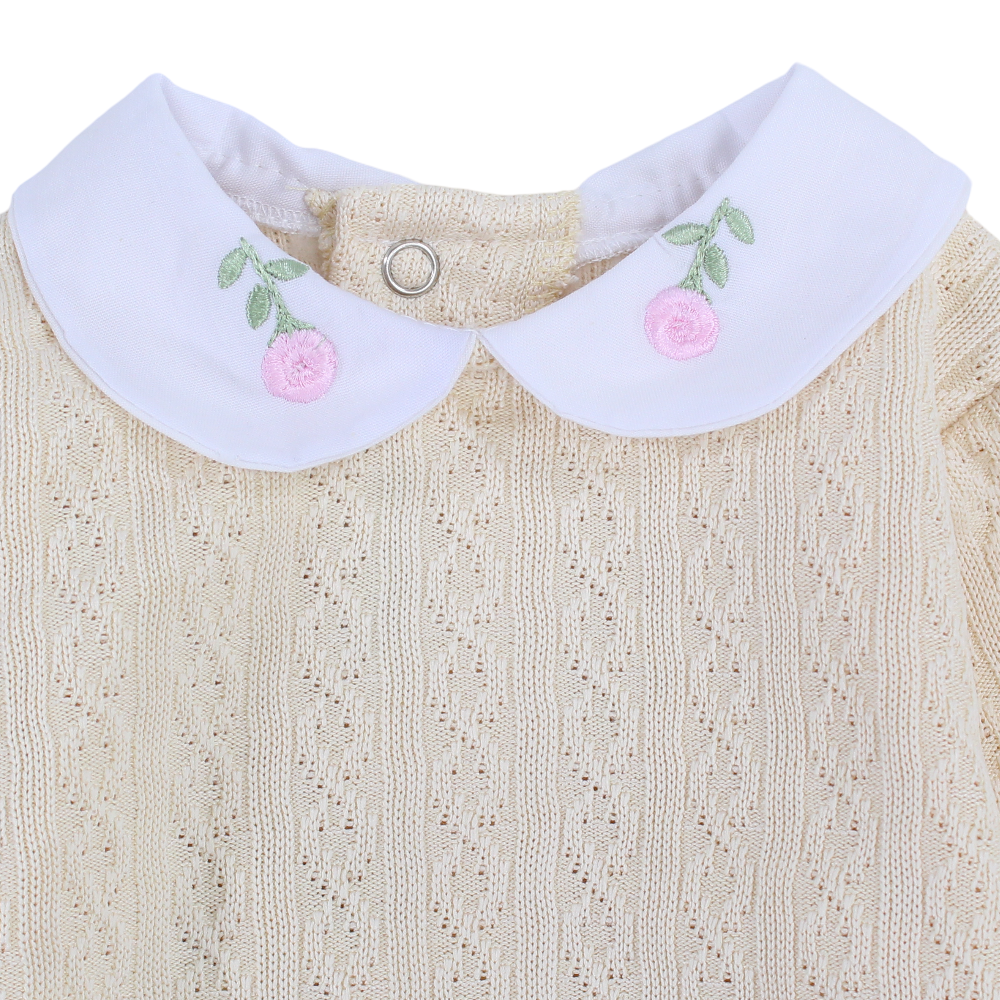 Baby Girls Jacquard Baby Footie  – Braided Collar