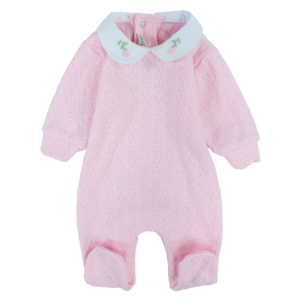 Baby Girls Jacquard Baby Footie  – Braided Collar