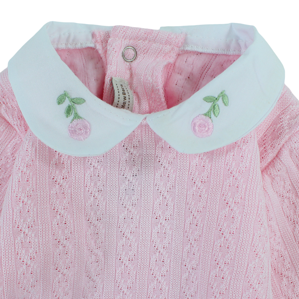 Baby Girls Jacquard Baby Footie  – Braided Collar