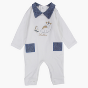 Cotton Footless Onesie – Off-White with Baby Dino Design