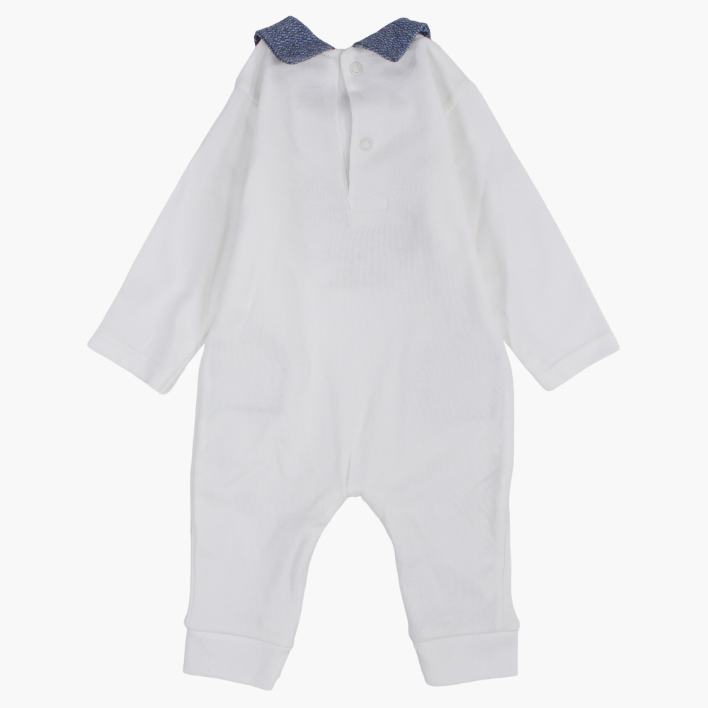 Cotton Footless Onesie – Off-White with Baby Dino Design