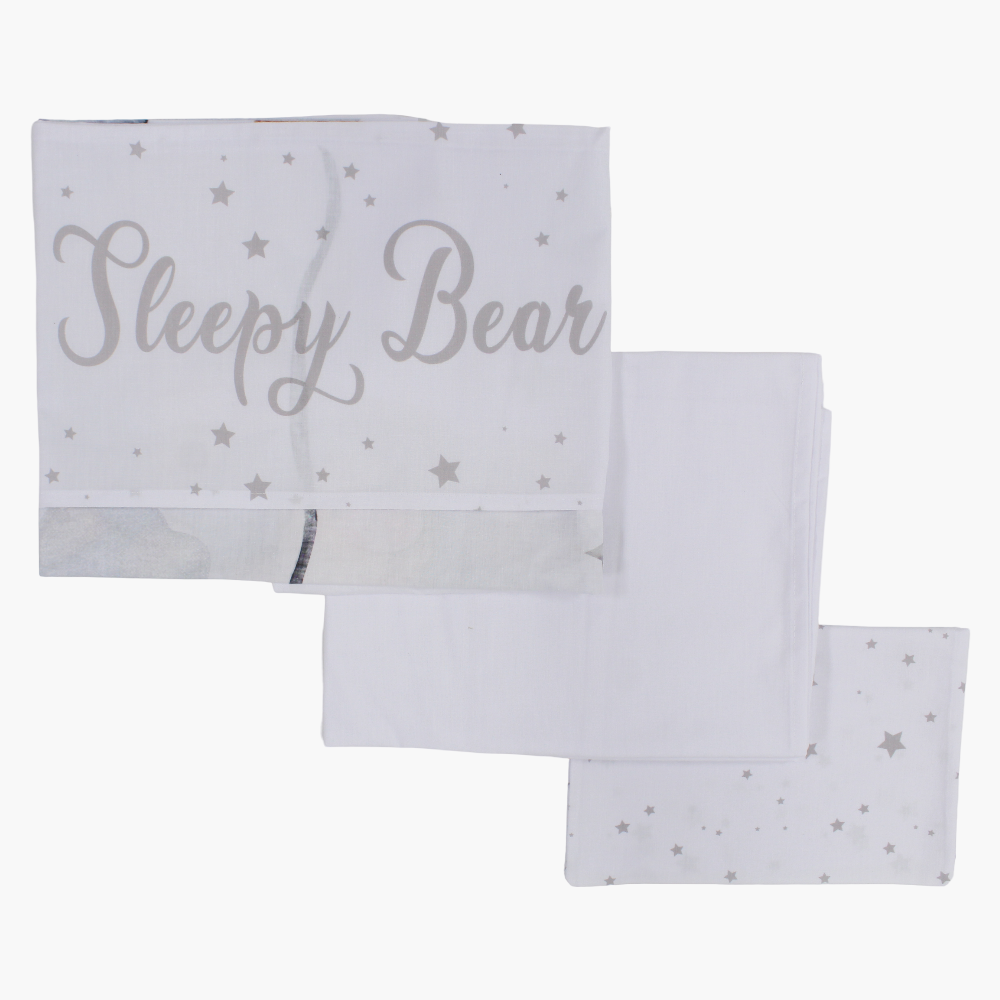 Sleepy Bear Bed Sheet Set – White
