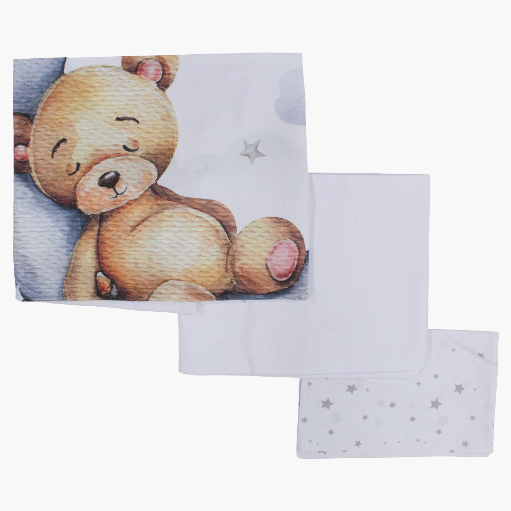 Sleepy Bear Bed Sheet Set – White