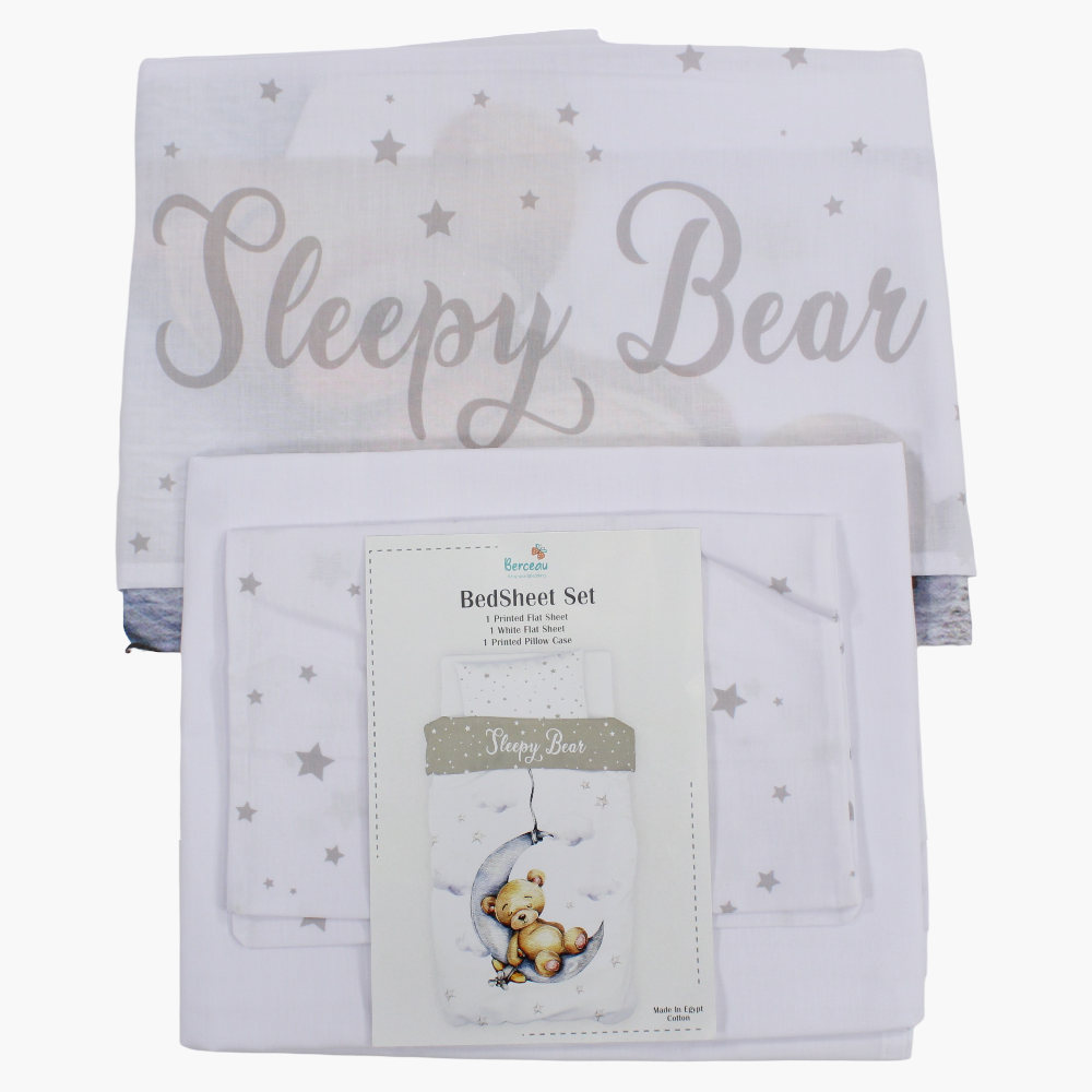 Sleepy Bear Bed Sheet Set – White