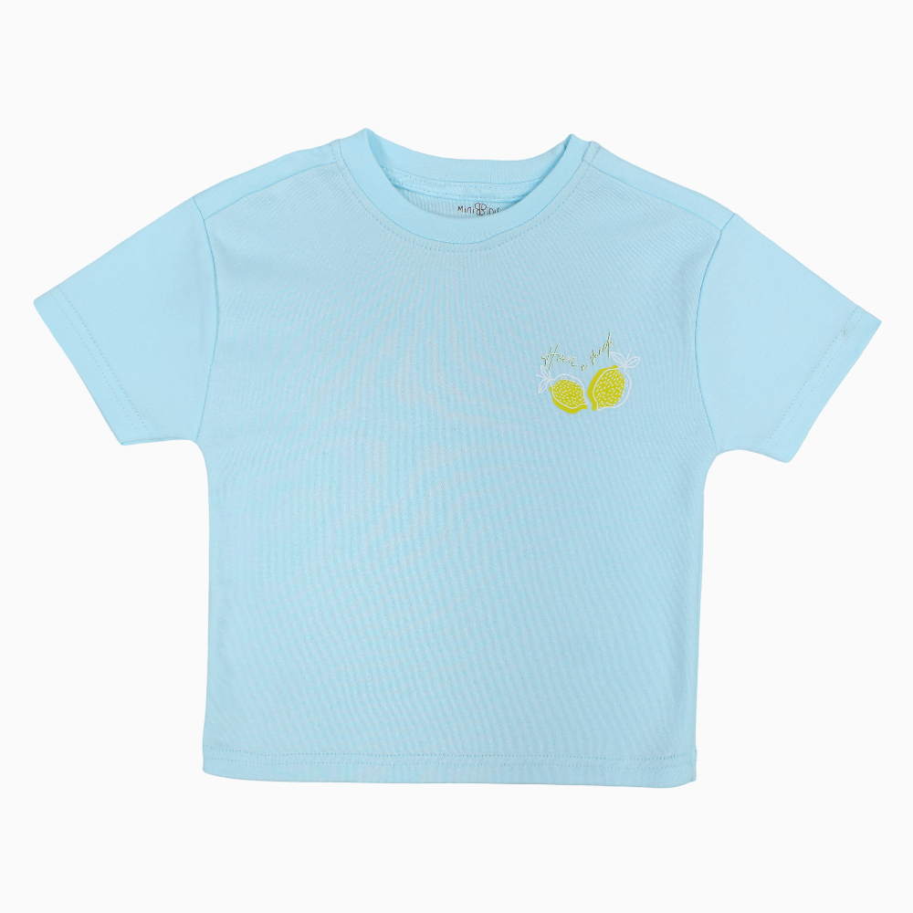 Unisex Cotton T-Shirt – Aqua with Lemon Print
