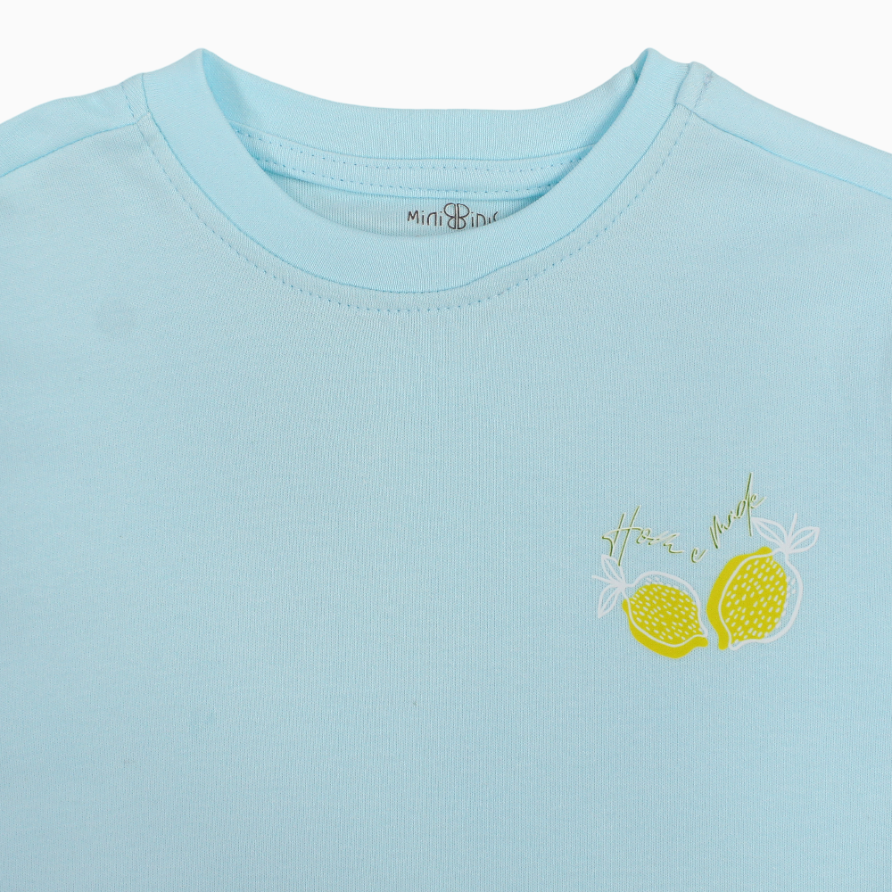 Unisex Cotton T-Shirt – Aqua with Lemon Print