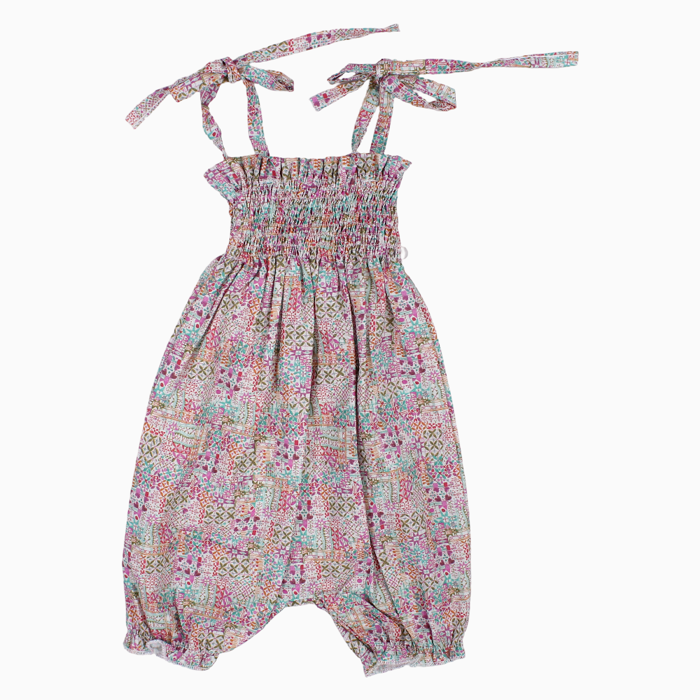 Baby Girls Cotton Romper – Pink with Floral Print