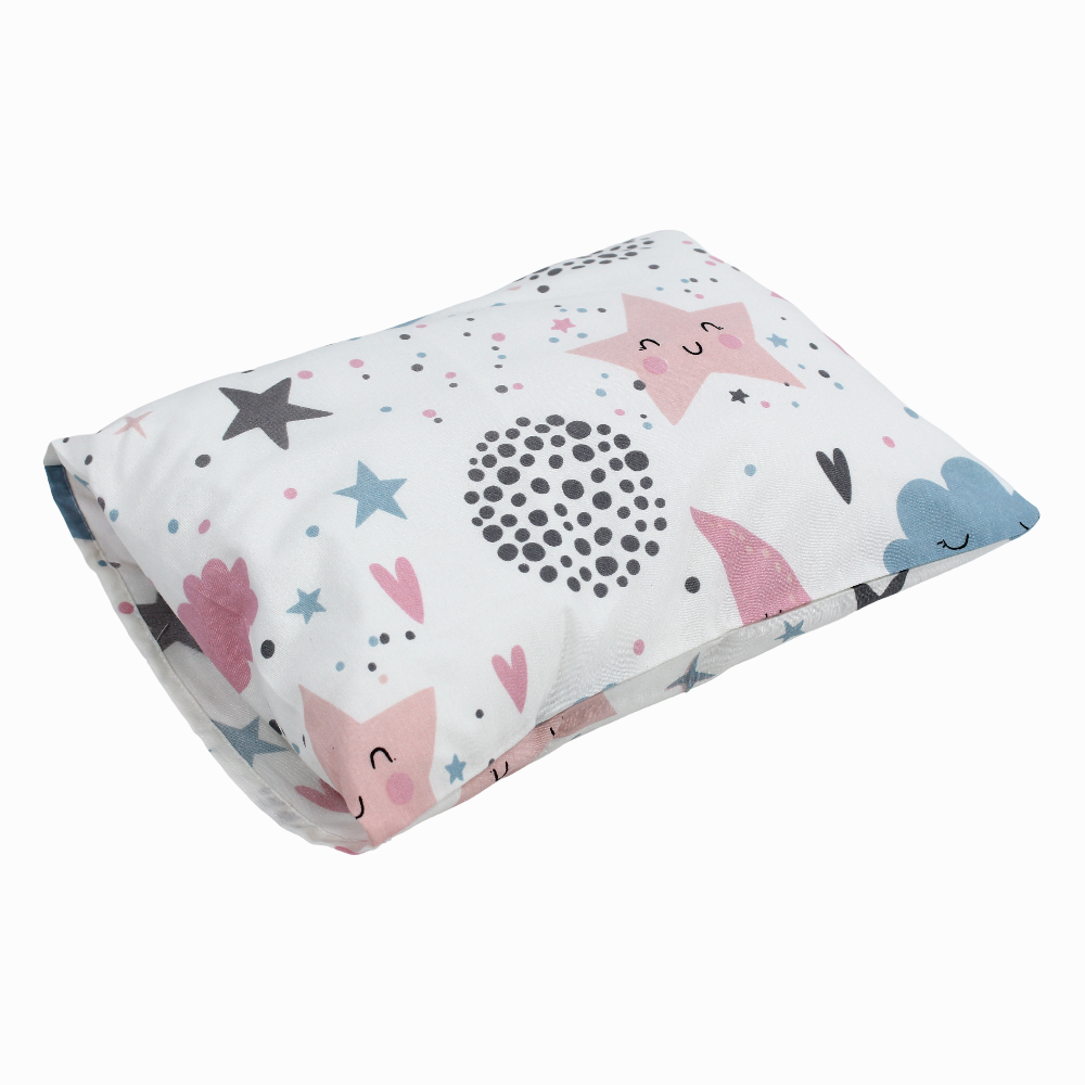 Baby Pillow with Pillowcase – Off White  with Stars, Moon & Clouds Design