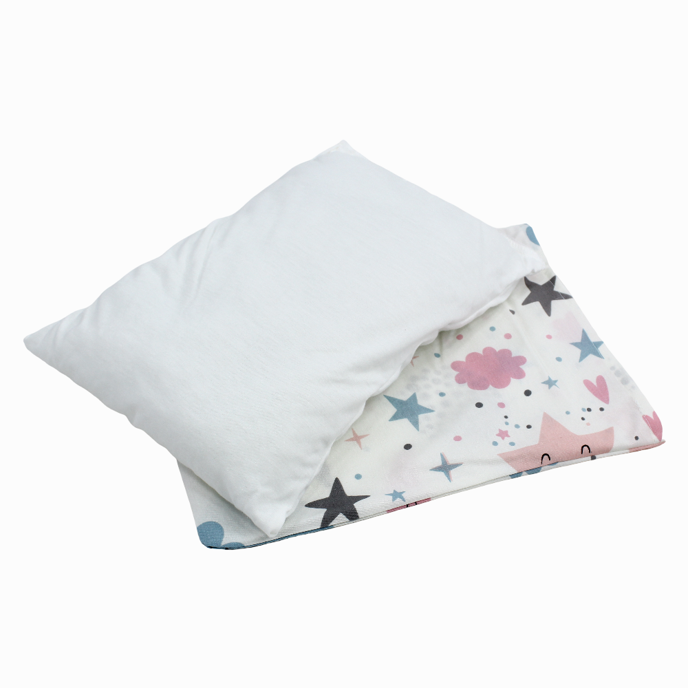 Baby Pillow with Pillowcase – Off White  with Stars, Moon & Clouds Design