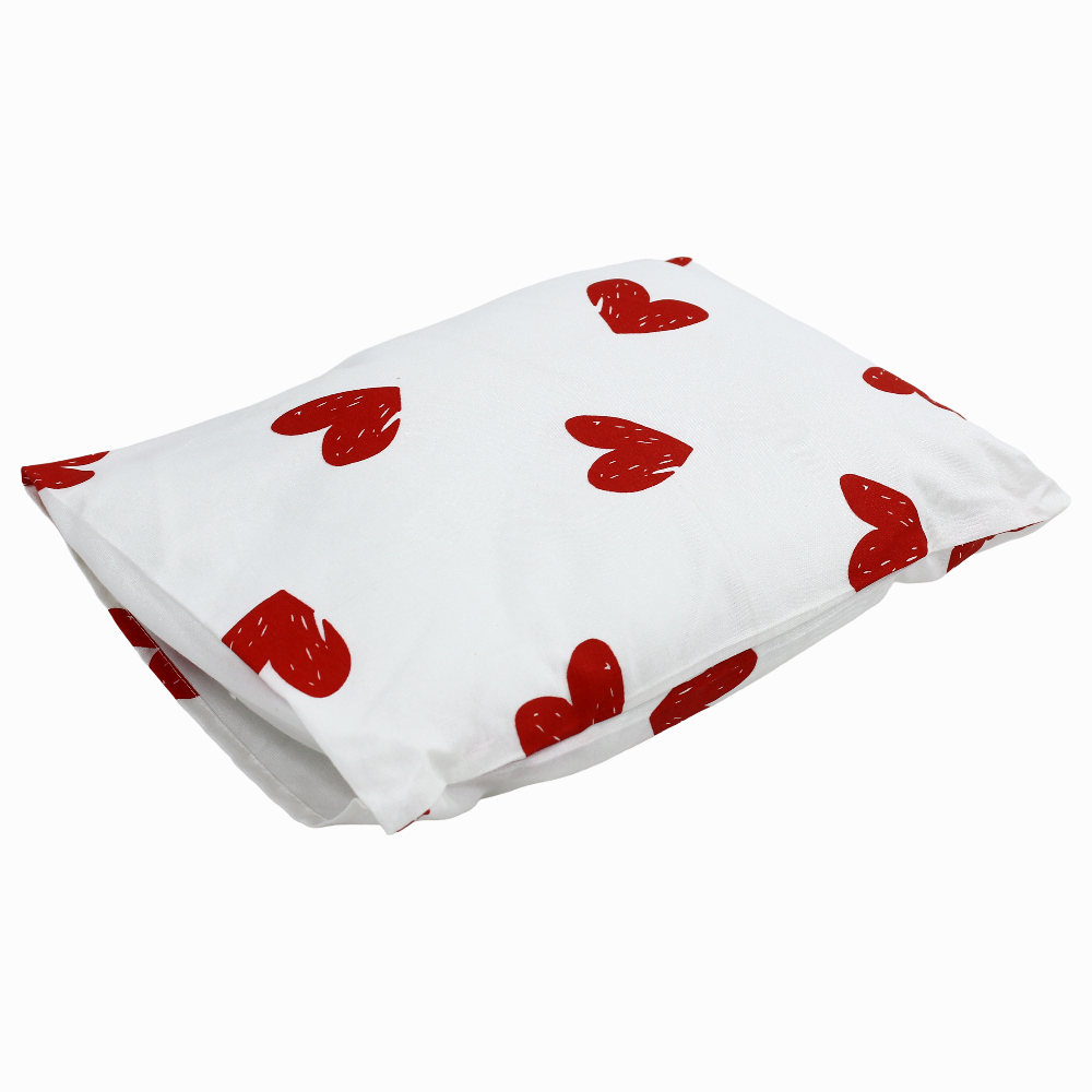 Baby Pillow with Pillowcase – Off White with Red Hearts Design