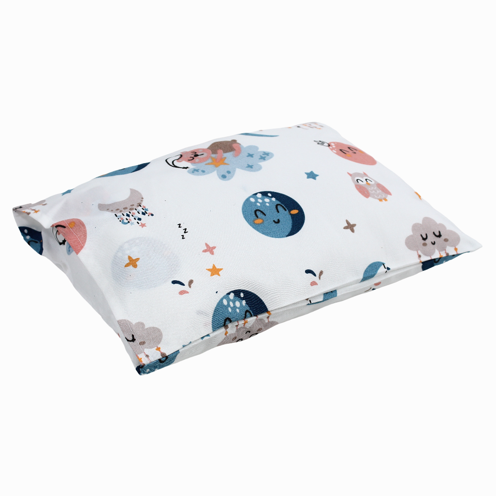 Baby Pillow with Pillowcase – Off White with Owl, Moon & Clouds Design