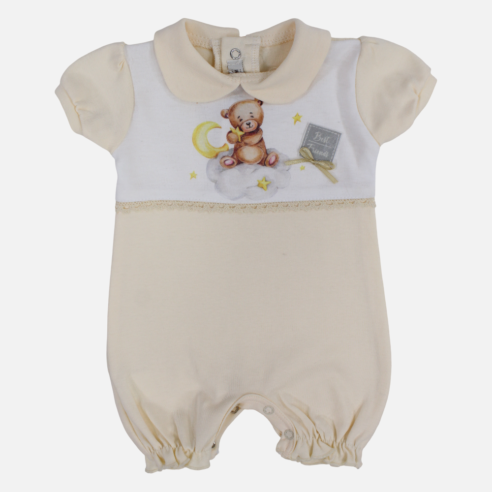 Baby Girls Cotton Romper – Yellow with Best Friends Print