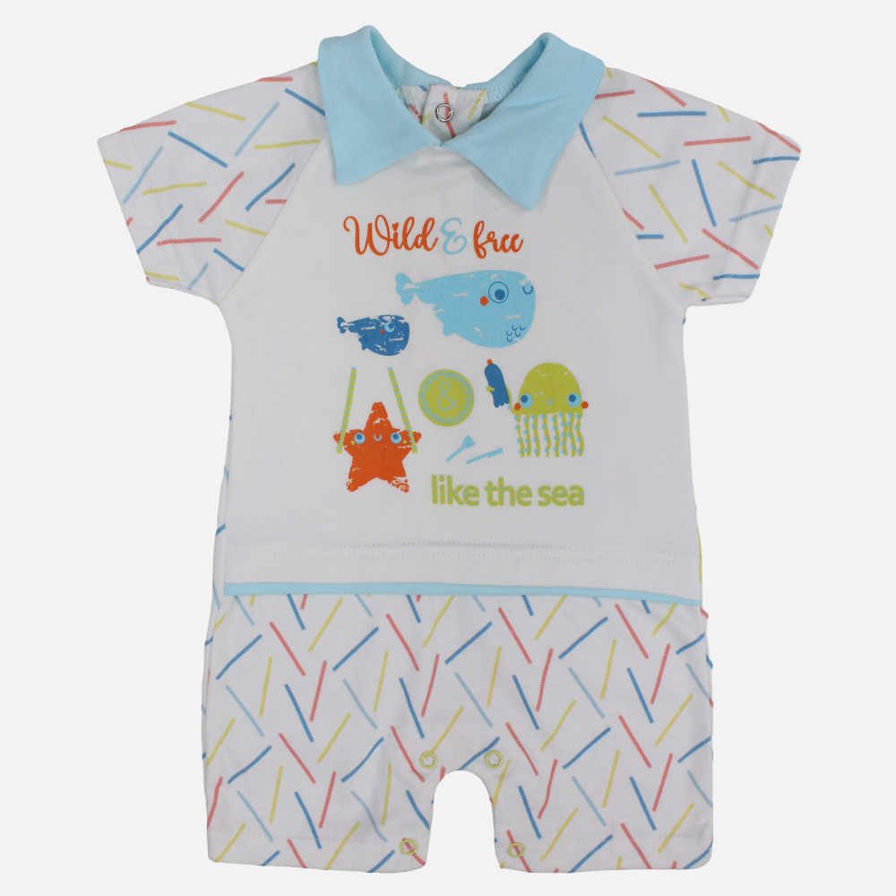 Baby Boys Cotton Romper – Like The Sea Print