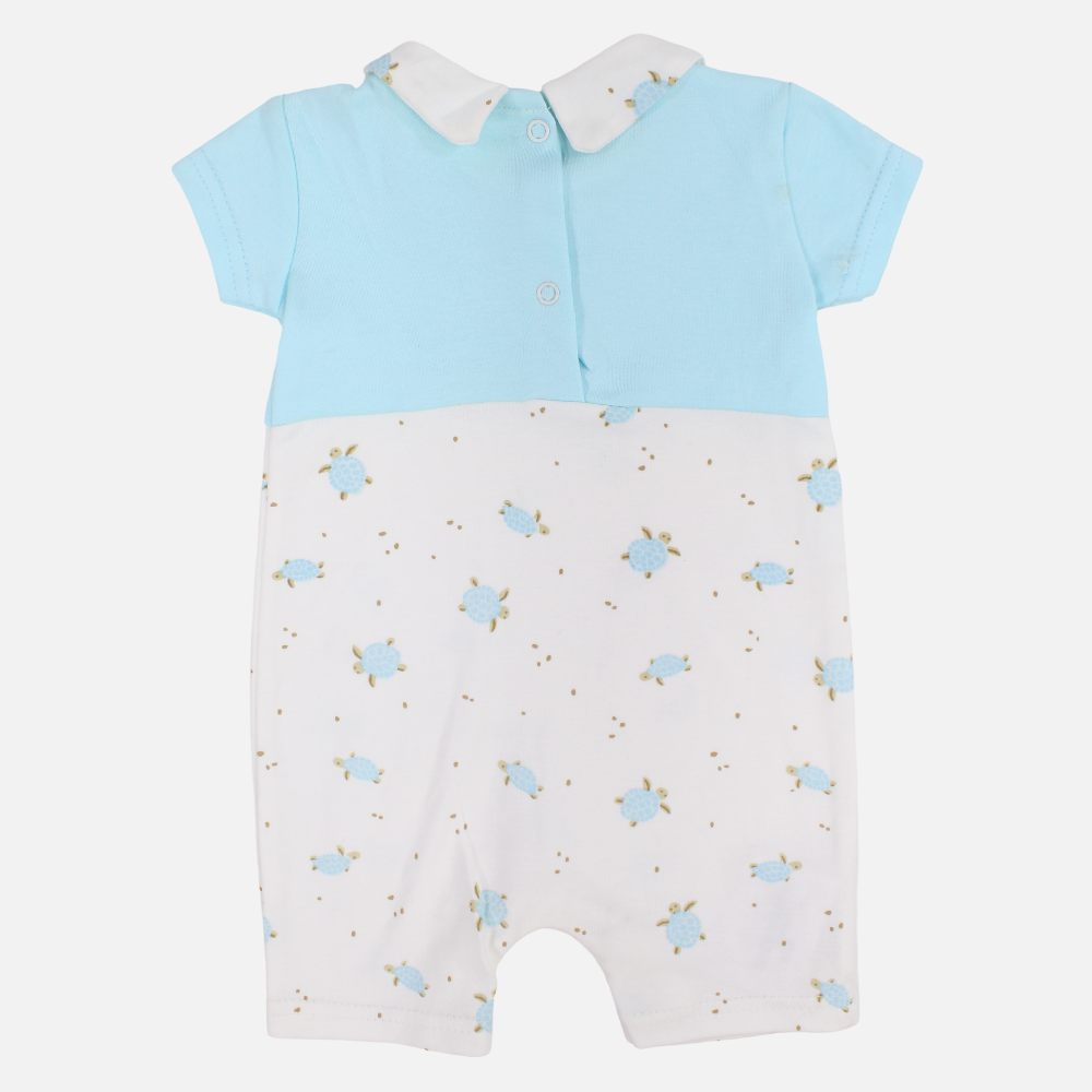 Baby Boys Cotton Romper – Aqua with Family Love Print
