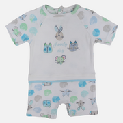 Baby Boys Cotton Romper - Off-White with Animal Print