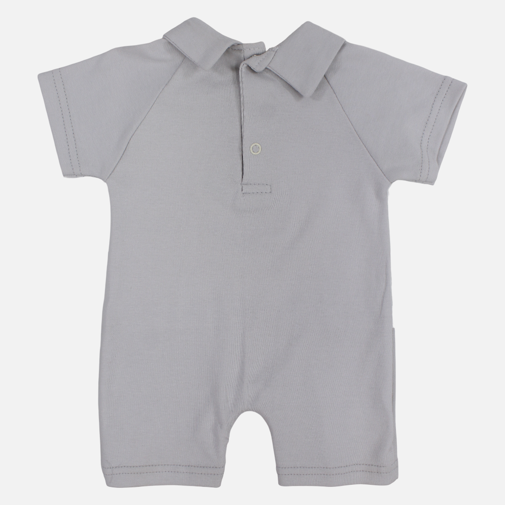 Baby Boys Cotton Romper - Grey with Best Friends Print