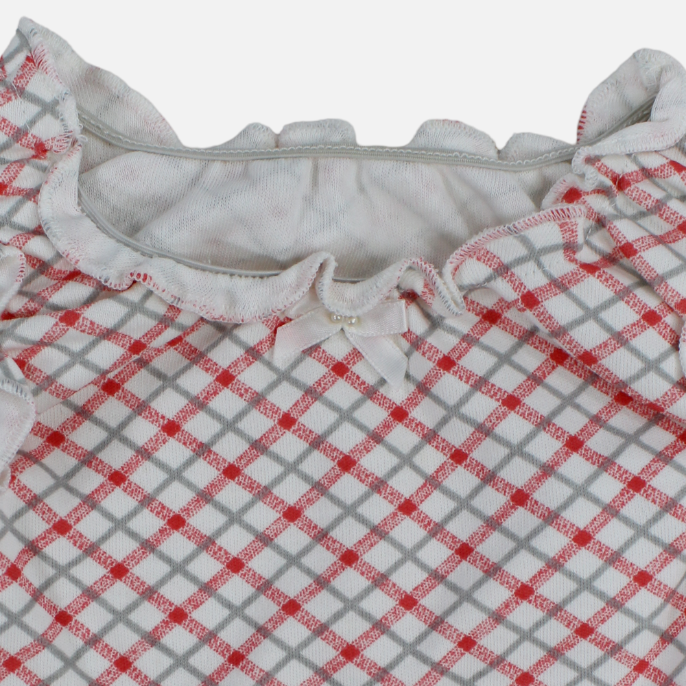Baby Girls Cotton Romper - Red Checkered