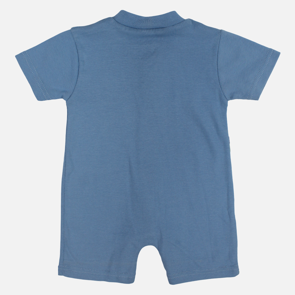 Baby Boys Cotton Romper - Light Blue with Dinosaur Print