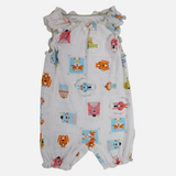 Unisex Baby Cotton Romper – Off-White with Animal Faces Print