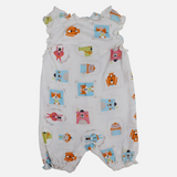 Unisex Baby Cotton Romper – Off-White with Animal Faces Print