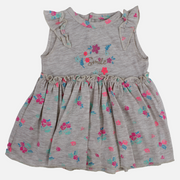 Girls Cotton Dress – Beige with Cute Flower Design