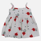 Baby Girls Cotton Dress – Off-White with Straps and Feel The Beet Print