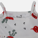Baby Girls Cotton Dress – Off-White with Straps and Feel The Beet Print