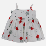 Baby Girls Cotton Dress – Off-White with Straps and Feel The Beet Print