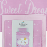 Baby Girls Bed Sheet Set – Cotton – Pink with Sweet Dreams Print