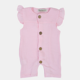 Baby Girls Cotton Romper – Wooden Button Detail