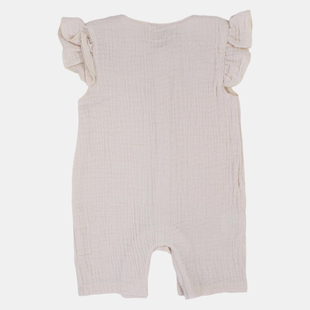 Baby Girls Cotton Romper – Wooden Button Detail