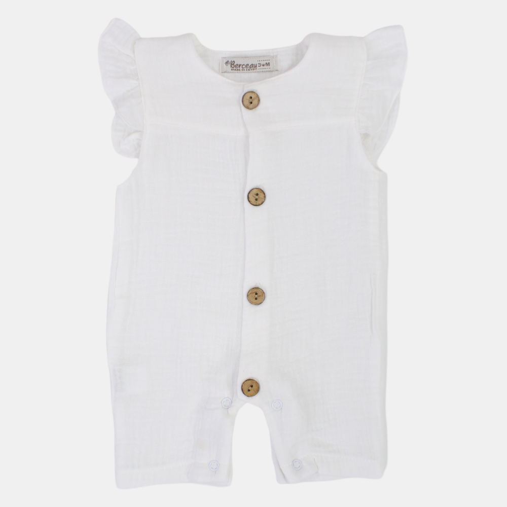 Baby Girls Cotton Romper – Wooden Button Detail