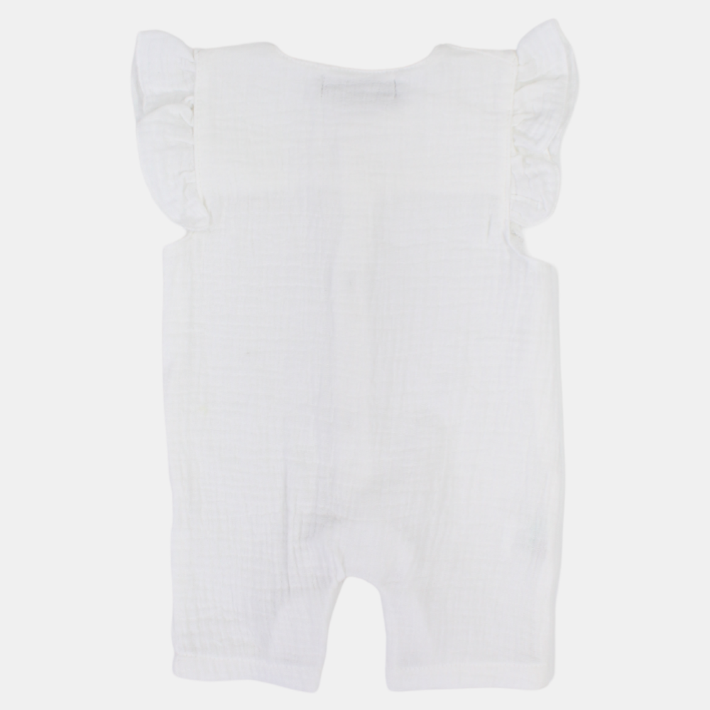 Baby Girls Cotton Romper – Wooden Button Detail