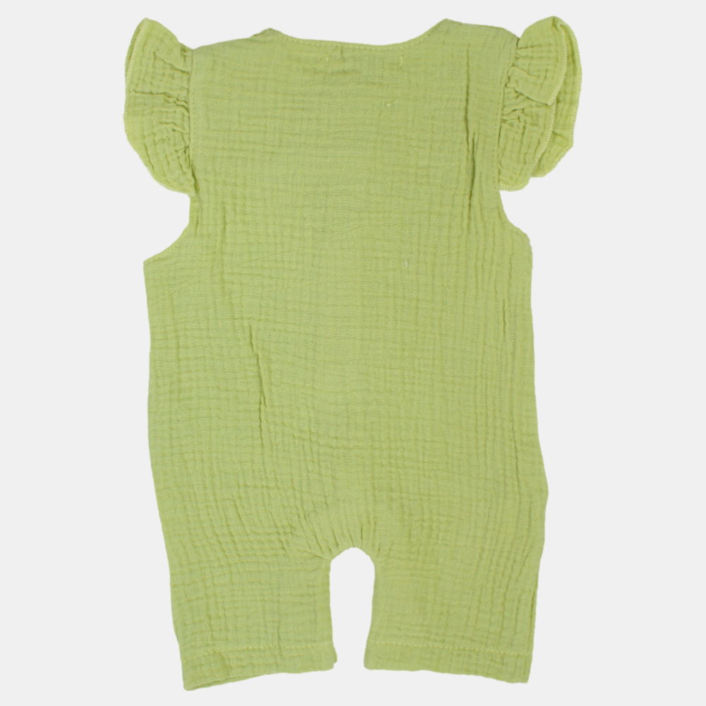 Baby Girls Cotton Romper – Wooden Button Detail