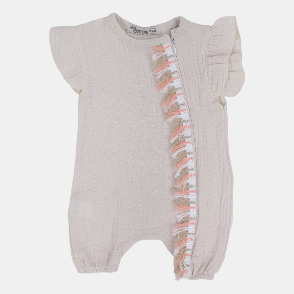 Baby Girls Linen Romper – Sleeveless with Ruffled Shoulders