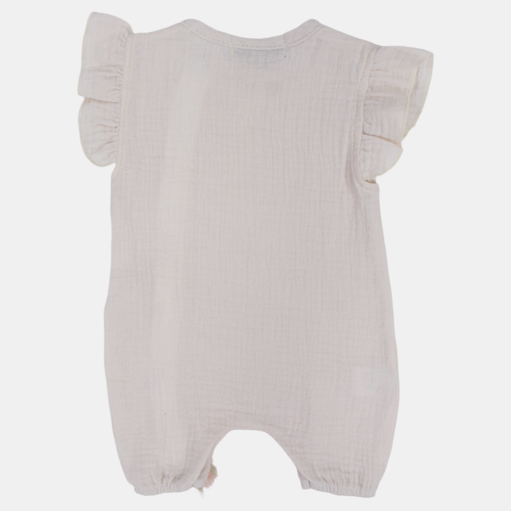 Baby Girls Linen Romper – Sleeveless with Ruffled Shoulders