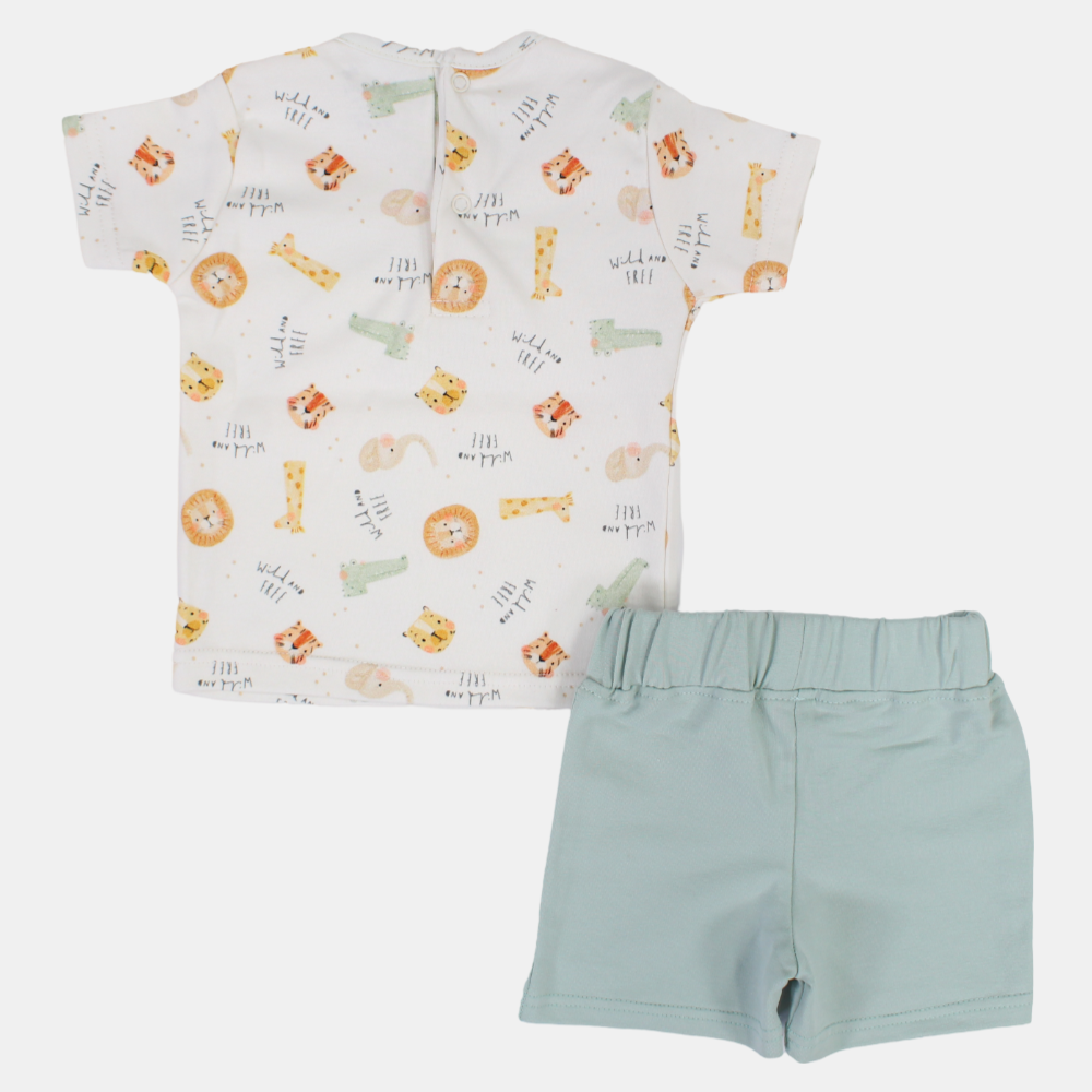 Baby Boys Cotton 2-Piece Outfit Set - Wild Animals' Heads Design