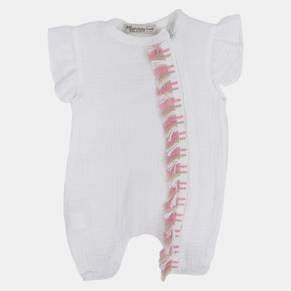 Baby Girls Linen Romper – Sleeveless with Ruffled Shoulders