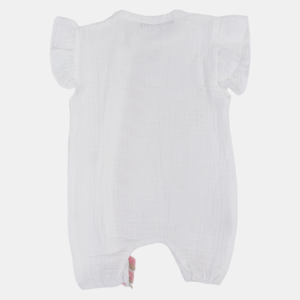 Baby Girls Linen Romper – Sleeveless with Ruffled Shoulders