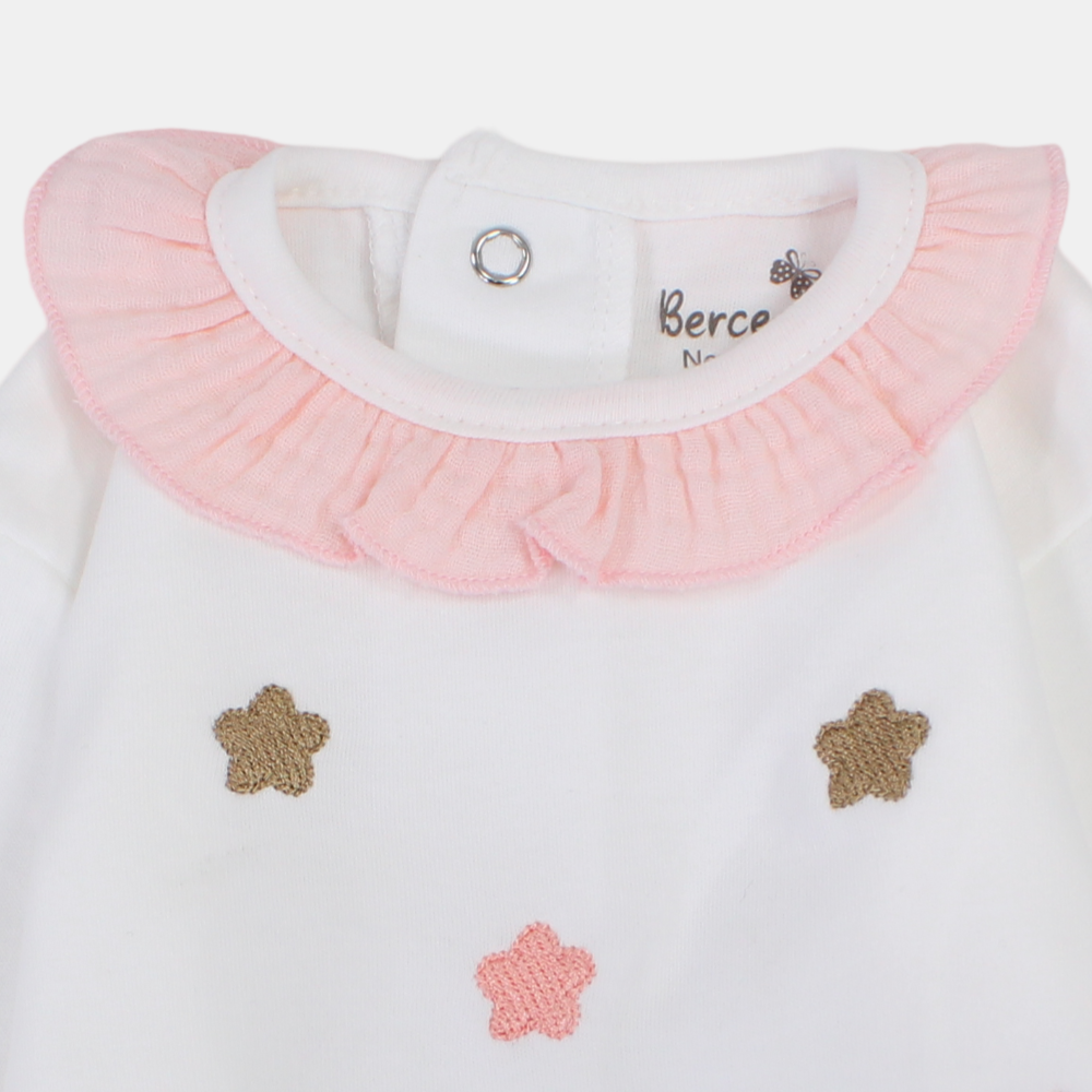 Baby Girls Cotton Onesie – Off White with Stars